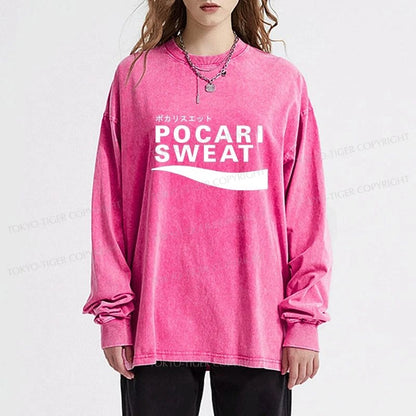 Tokyo-Tiger Japanese Pocari Sweat Logo Washed Long Sleeve T-Shirt