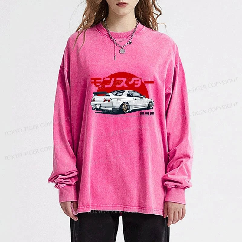 Tokyo-Tiger Monster. Skyline R32 GTR Washed Long Sleeve T-Shirt