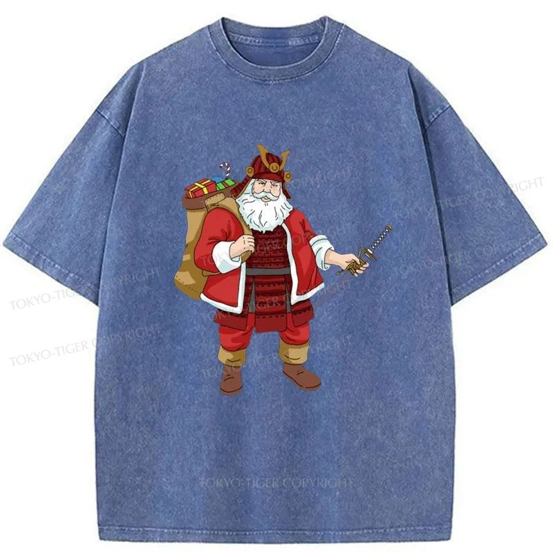 Tokyo-Tiger Japanese Samurai Christmas Washed T-Shirt