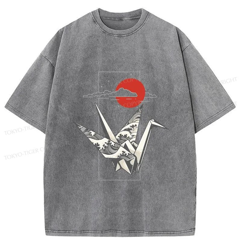 Tokyo-Tiger Origami Crane Washed T-Shirt