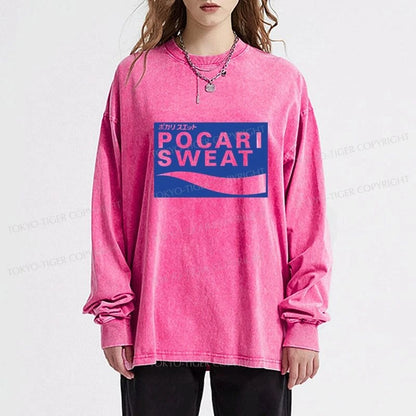 Tokyo-Tiger POCARI SWEAT Logo Washed Long Sleeve T-Shirt