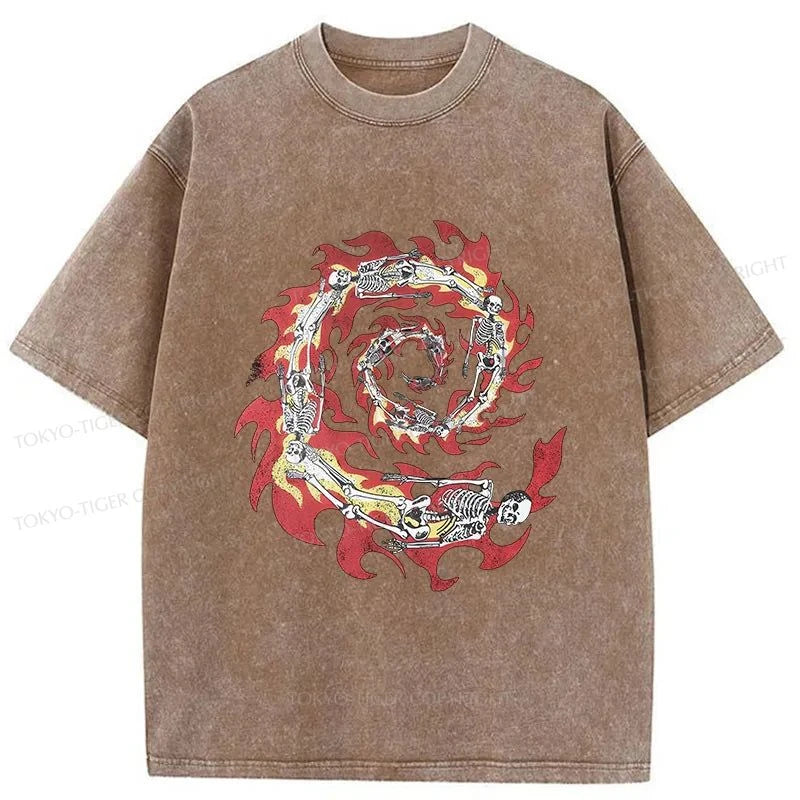 Tokyo-Tiger Skeleton Fire Washed T-Shirt