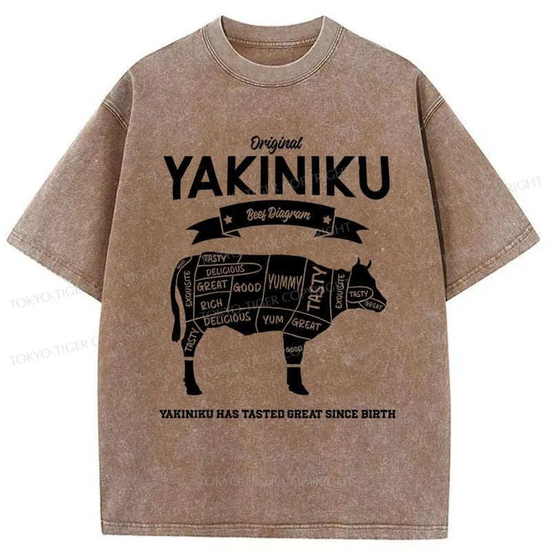 Tokyo-Tiger Yakiniku Beef Diagram Cow Japanese Washed T-Shirt