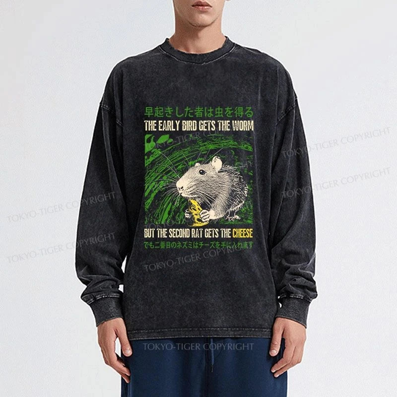 Tokyo-Tiger The Early Bird Gets The Worm Washed Long Sleeve T-Shirt