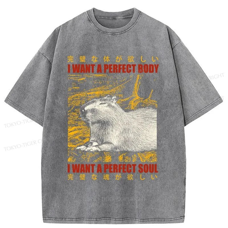 Tokyo-Tiger Capybara Who Wants The Perfect Body Washed T-Shirt