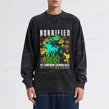 Tokyo-Tiger Horrified Two Frogs Funny Washed Long Sleeve T-Shirt