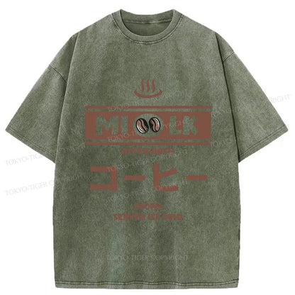 Tokyo-Tiger Onsen Milk Coffee Flavor Japanese Washed T-Shirt