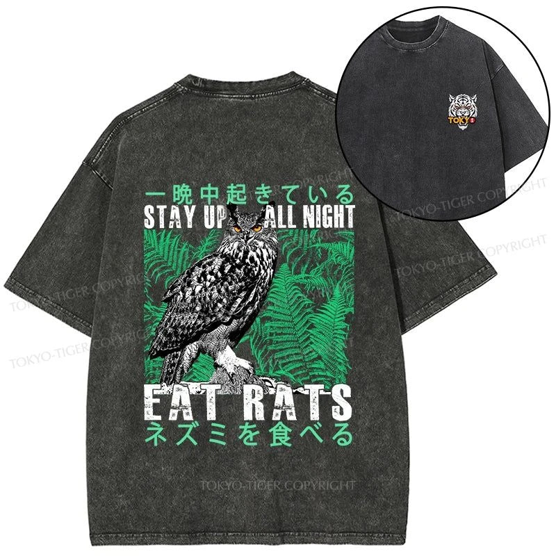 Tokyo-Tiger Owls Prey On Rats At Night Front Back Washed T-Shirt