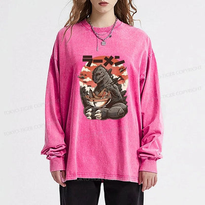 Tokyo-Tiger Ramen Monster Japanese Washed Long Sleeve T-Shirt