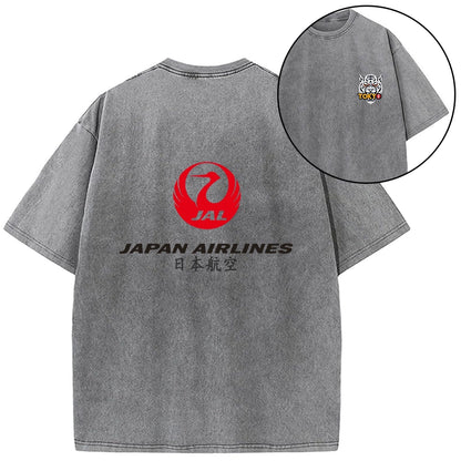 Tokyo-Tiger Japan Airlines Front Back Washed T-Shirt