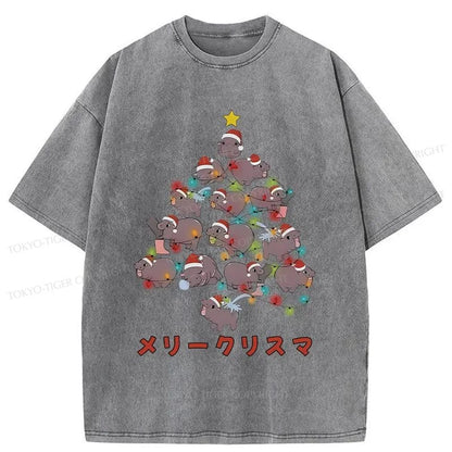 Tokyo-Tiger Moo Deng Christmas Tree Japanese Washed T-Shirt