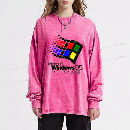 Tokyo-Tiger Windows 95 Logo Washed Long Sleeve T-Shirt