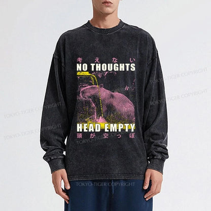 Tokyo-Tiger No Thoughts Head Empty Washed Long Sleeve T-Shirt