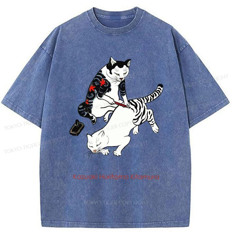 Tokyo-Tiger The Cat Is Tattooing Washed T-Shirt