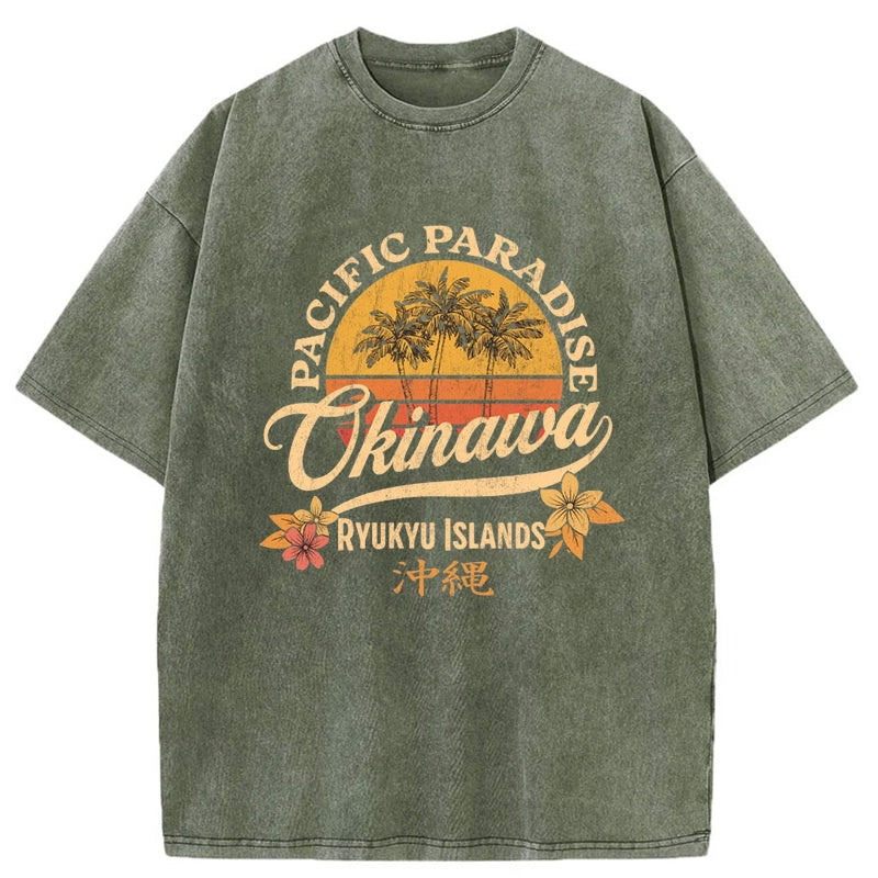 Tokyo-Tiger Retro Okinawa Tourist Washed T-Shirt