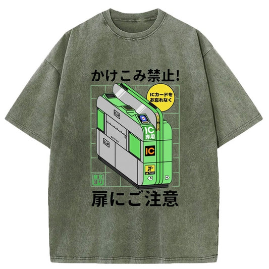 Tokyo-Tiger Train Gate Manga Washed T-Shirt