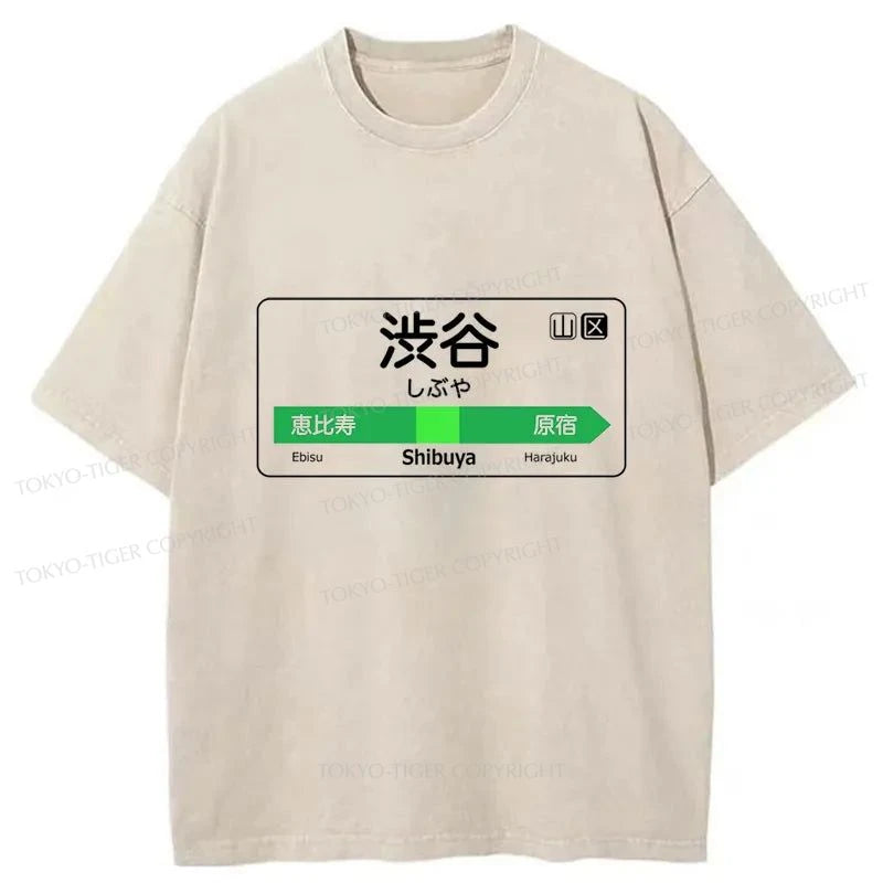 Tokyo-Tiger Shibuya Train Station Sign Washed T-Shirt