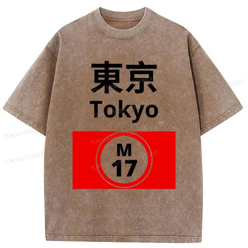 Tokyo-Tiger Tokyo Train Station Sign Washed T-Shirt