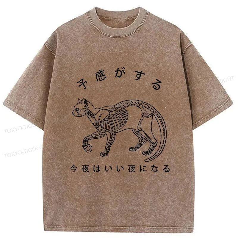 Tokyo-Tiger A Cat Prowling At Night Washed T-Shirt