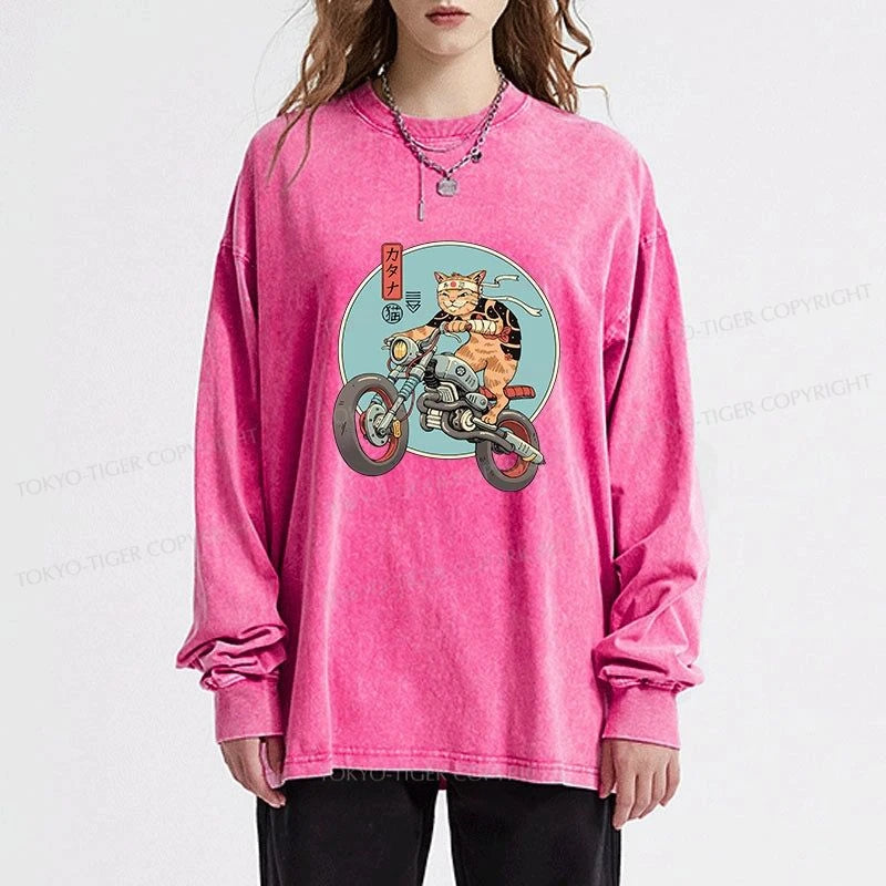 Tokyo-Tiger Catana Motorcycle Washed Long Sleeve T-Shirt