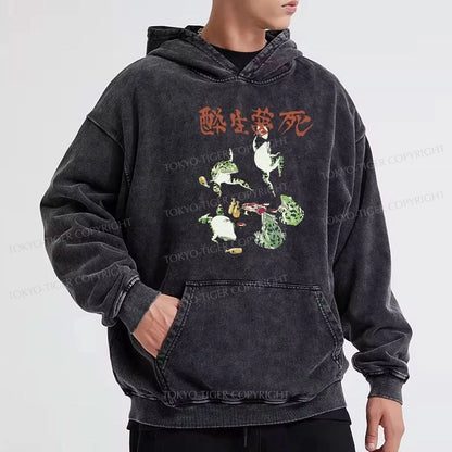 Tokyo-Tiger Japanese Frog Osake Kanji Washed Hoodie