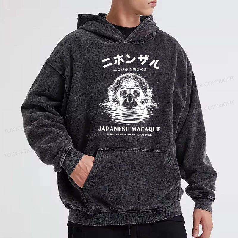 Tokyo-Tiger The Macaque Monkey In The Bath Japanese Washed Hoodie