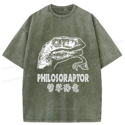 Tokyo-Tiger Philosoraptor Funny Washed T-Shirt