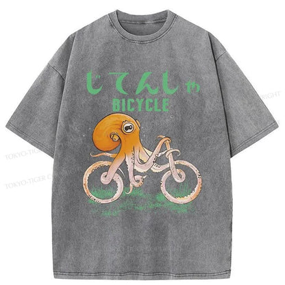 Tokyo-Tiger Octopus Bike Japanese Washed T-Shirt