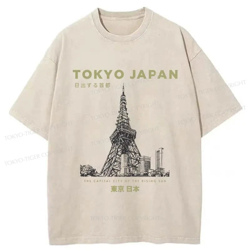 Tokyo-Tiger Tokyo Tower Japan Washed T-Shirt