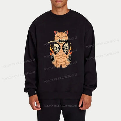 Tokyo-Tiger Catana Cat Skull Tattooed Samurai Sweatshirt