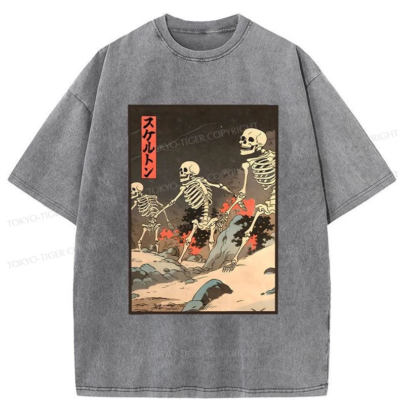 Tokyo-Tiger Japanese Rising Skeletons Washed T-Shirt