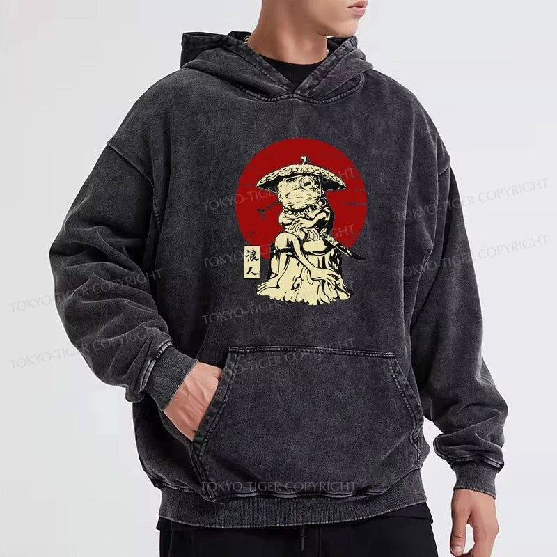 Tokyo-Tiger Rounin Japanese Frog Samurai Washed Hoodie