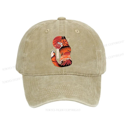 Tokyo-Tiger Japanese Fox KitsuneTattoo Washed Cap