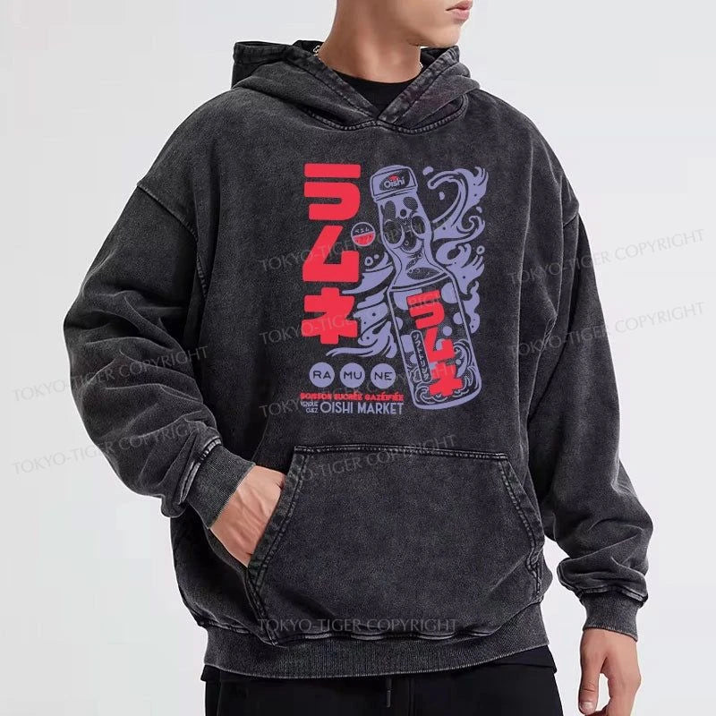 Tokyo-Tiger Ramune Print Japanese Washed Hoodie