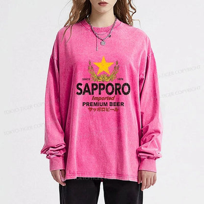 Tokyo-Tiger Sapporo Beer Star Japanese Washed Long Sleeve T-Shirt