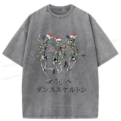 Tokyo-Tiger Skeleton Dancing Christmas Washed T-Shirt