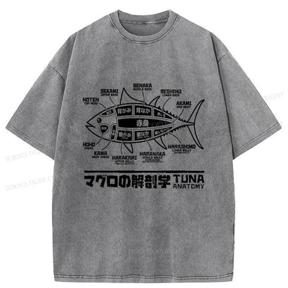 Tokyo-Tiger Tuna Dissection Map Japanese Washed T-Shirt