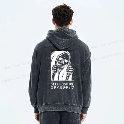 Tokyo-Tiger Stay Positive Skeleton Washed Zip Hoodie