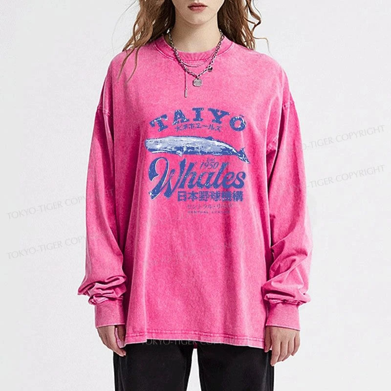 Tokyo-Tiger Japan Taiyo Whales Washed Long Sleeve T-Shirt