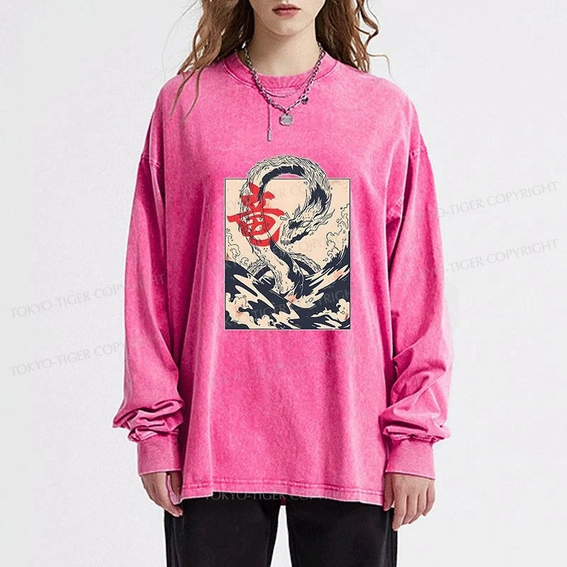 Tokyo-Tiger Sea Dragon Japanese Washed Long Sleeve T-Shirt