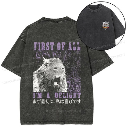 Tokyo-Tiger First Of All I'm A Delight Front Back Washed T-Shirt