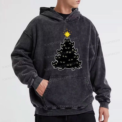 Tokyo-Tiger Black Cat Christmas Tree Washed Hoodie