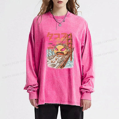 Tokyo-Tiger The Great Taco Kaiju Japanese Washed Long Sleeve T-Shirt