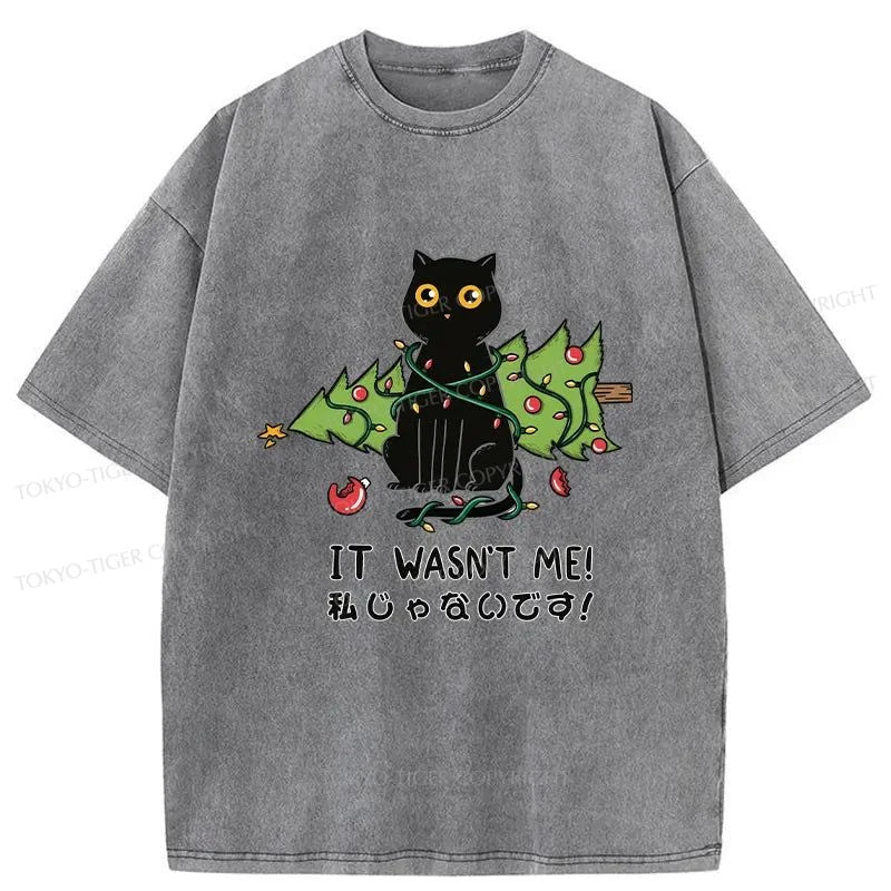 Tokyo-Tiger Cat Destroys Christmas Tree Washed T-Shirt