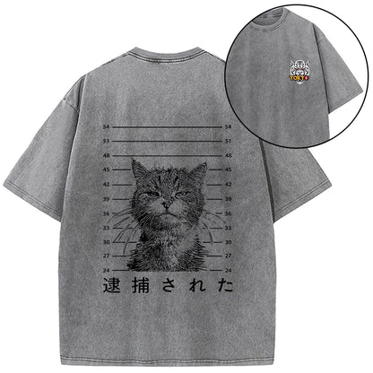 Tokyo-Tiger Cat That Was Arrested Front Back Washed T-Shirt