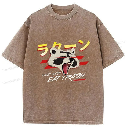 Tokyo-Tiger Live Fast Eat Trash Japanese Washed T-Shirt