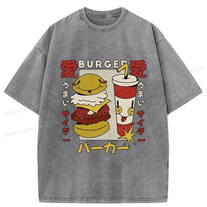 Tokyo-Tiger Burger And Soda Japanese Washed T-Shirt