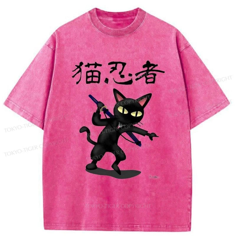 Tokyo-Tiger Ninja Cat Washed T-Shirt