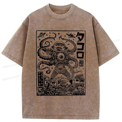 Tokyo-Tiger Scary Sea Monster Washed T-Shirt