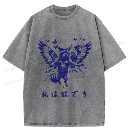 Tokyo-Tiger Raccoon Imagined He Was A Butterfly Washed T-Shirt